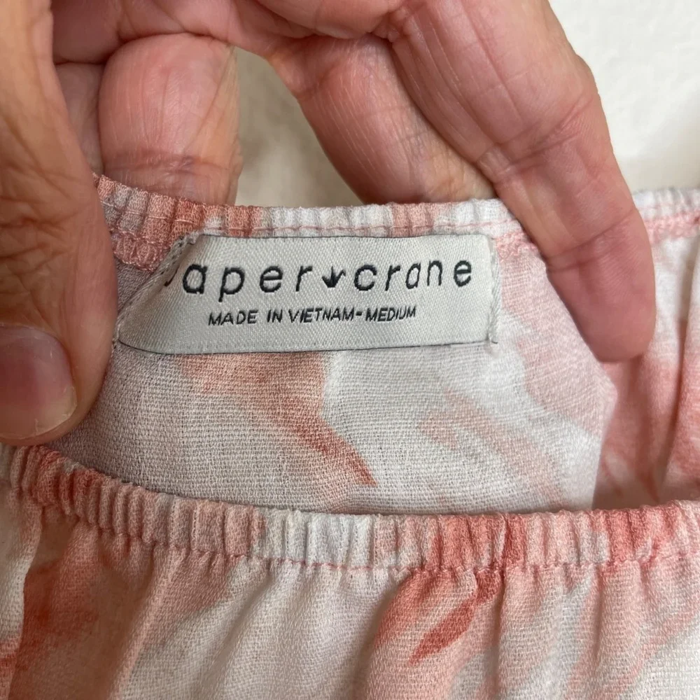 Paper Crane Pink & White Smocked Sleeveless Top With Tie Straps Womens Size M - Picture 5 of 9